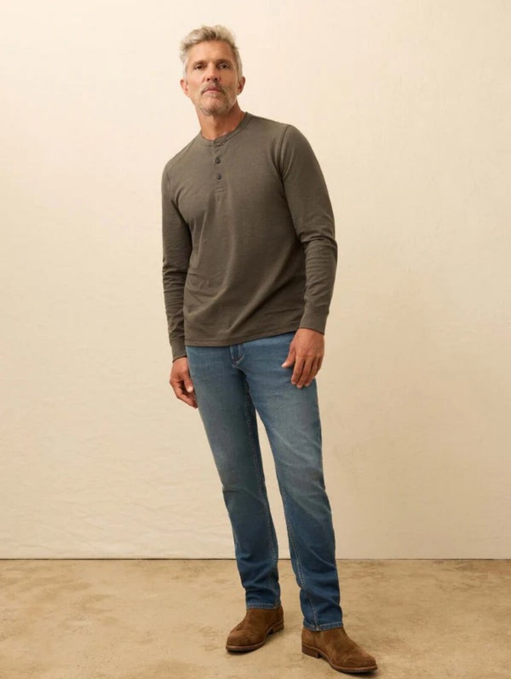 FAHERTY Waffle Long Sleeve Henley- Night Rock Sz XL